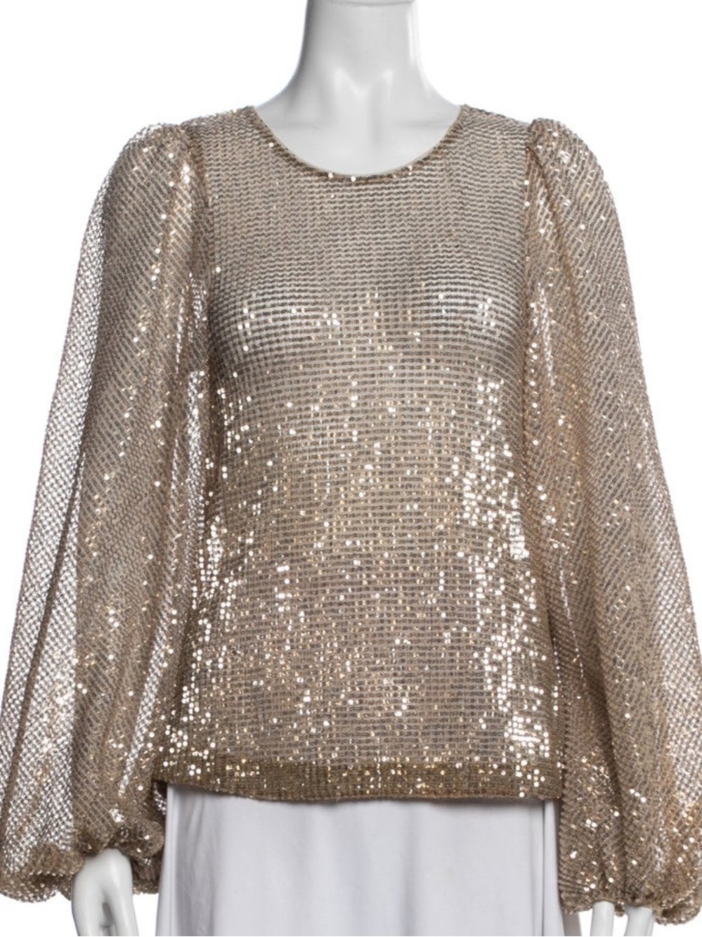 NWT Dorothee Schumacher Sequin Balloon-Sleeve Blouse - Champagne gold 1 small